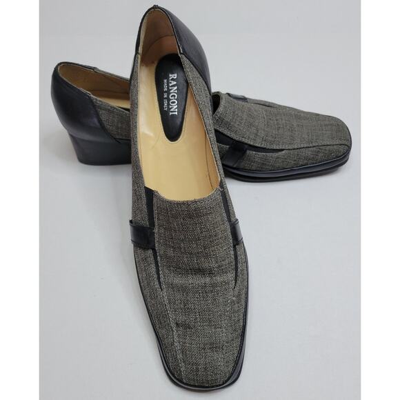 Rangoni Gray Black Leather Fabric Slip On Loafer Heel Pumps Womens 10 AA Italian - Picture 2 of 7